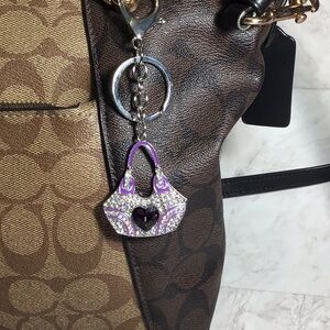 Purple Purse Rhinestone Charm, Silvertone
